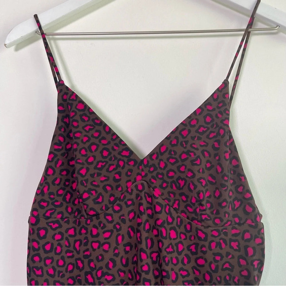 Banana Republic Brown Black Pink Leopard Print Tie Back Slip Dress Size XS NWT - Picture 1 of 10